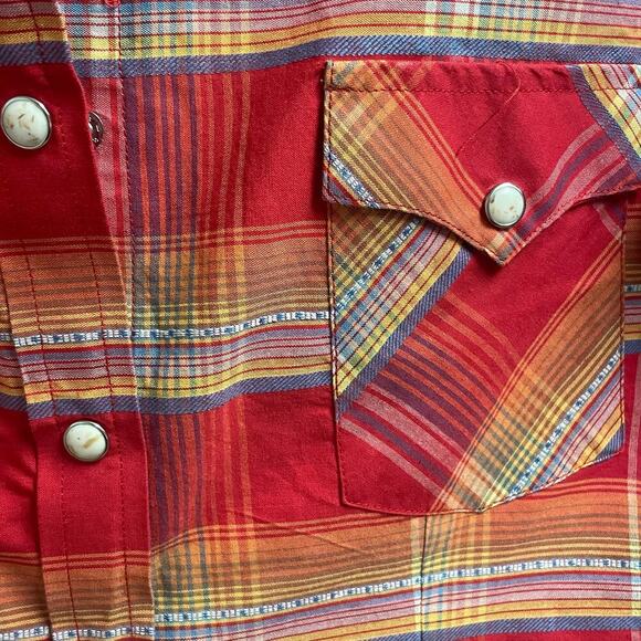 Panhandle Slim Rough Stock Western Small Red Colorful Plaid Pearl Snap Shirt - Picture 3 of 4